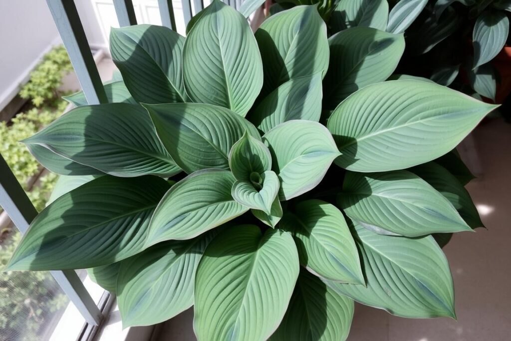 Hosta z dekoracyjnymi liśćmi w cieniu Hosta z dekoracyjnymi liśćmi w cieniu