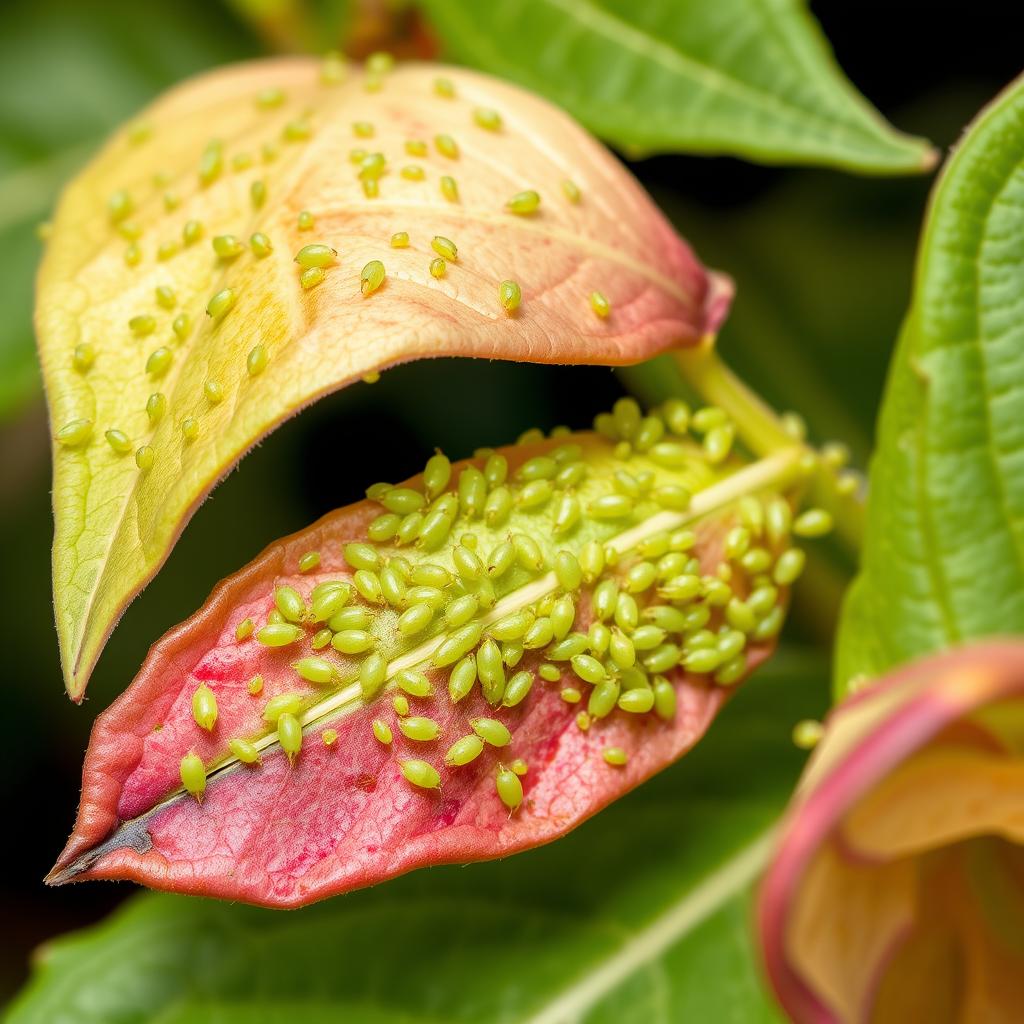 Mszyca azaliowa na liściach rododendrona Mszyca azaliowa na liściach rododendrona
