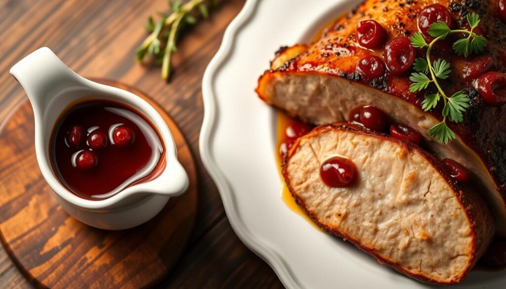 Sos z czerwonej porzeczki podany do pieczonego mięsa